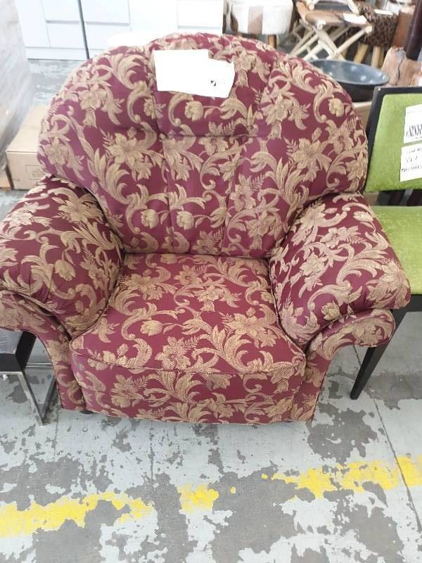 SECONDHAND - BURGUNDY ARMCHAIR SOLD AS IS