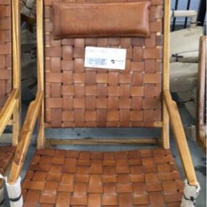 NEW TEAK WOVEN LEATHER ARM CHAIR WITH PADDED HEADREST K18 RRP$795