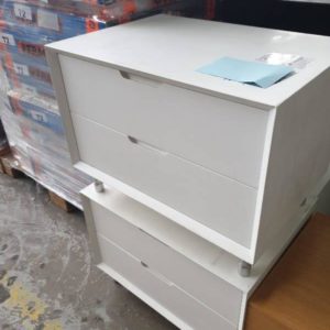 EX HIRE - WHITE BEDSIDE TABLE SOLD AS IS