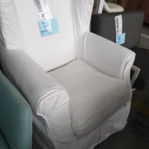 EX HIRE - WHITE ARM CHAIR SOLD AS IS