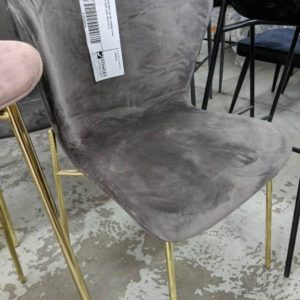 EX HIRE GREY VELVET DINING CHAIR WITH GOLD LEGS SOLD AS IS