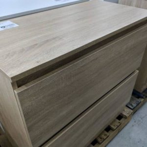 900MM OAK MDF VANITY WITH 2 DRAWERS SOLD AS IS