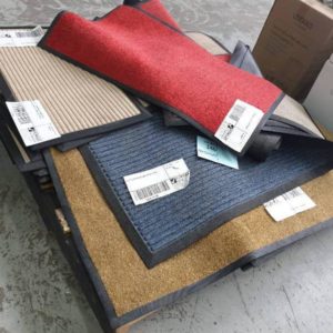 PALLET OF REMAINING RUBBER BACK MATS & WASHABLE MATS SOLD AS IS