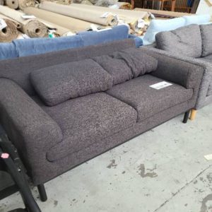 EX HIRE - GREY MATERIAL 2 SEATER SOFA SOLD AS IS
