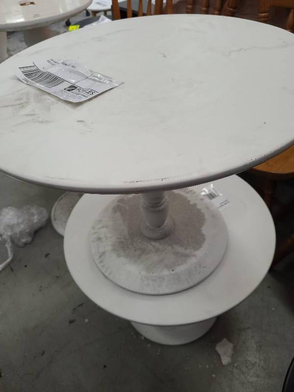 EX HIRE WHITE ROUND SIDE TABLE SOLD AS IS - Fowles Auction ＆ Sales