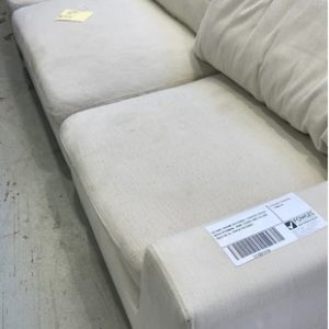EX HIRE CREAM SECTIONAL 3 SEATER COUCH WITH OTTOMAN SOME STAINS AND PILLING SOLD AS IS CHECK PICTURES
