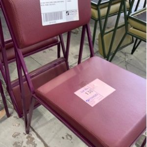 EX HIRE PURPLE VINYL CHAIR WITH PURPLE METAL FRAME SOLD AS IS