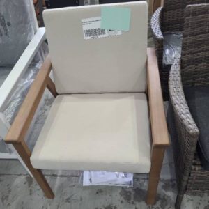 EX DISPLAY TIMBER AND CREAM OUTDOOR CHAIR SOLD AS IS
