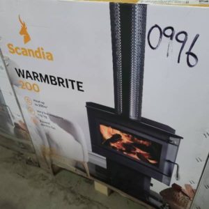 SCANDIA WARMBRITE 200 WOOD HEATER MEDIUM SIZE FAN ASSISTED CONVECTION FIREPLACE 3 SPEEDS HEATS UP TO 200M2 RRP$1299 *CARTON DAMAGE STOCK* 3 MONTH WARRANTY SCWB2003-19-0996