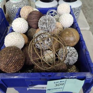 EX HIRE - BOX OF ASSORTED DECORATIVE BALLS SOLD AS IS