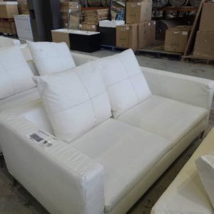 EX-HIRE WHITE VINYL 2 SEAT COUCH SOLD AS IS