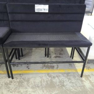 EX-HIRE BLACK VELVET BENCH SEAT WITH NO CUSHION SOLD AS IS