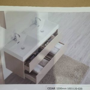 NEW 1200MM WALL HUNG VANITY WITH VANITY TOP DOUBLE BOWL ONLY (NO MIRROR INCLUDED) 1001120-C03