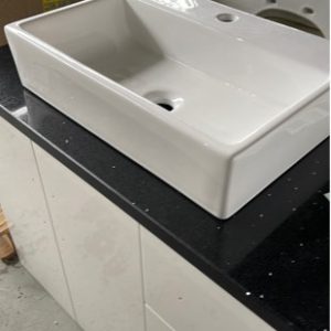 900MM GLOSS WHITE VANITY WITH BLACK STONE TOP AND ABOVE COUNTER BOWL SH17-900W