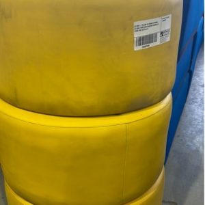 EX HIRE - YELLOW PU ROUND OTTOMAN EX HIRE FURNITURE REQUIRES VIEWING AS ITEMS ARE SOLD AS IS