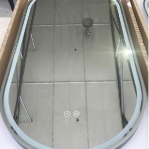NEW DESIGNER GATSBY OVAL LED MIRROR WITH GUN METAL ALUMINIUM FRAME 450MM WIDE X 900MM HIGH LED LIGHT WITH DEMISTER RRP$969 BOX G1