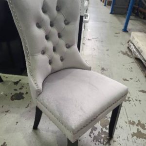 NEW BOXED DOVE GREY VELVET DINING CHAIR WITH STUD DETAIL RING ON BACK AU1112