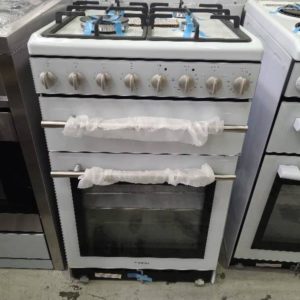 EX DISPLAY EUROMAID F54GW 540MM WHITE DUAL FUEL FREESTANDING OVEN ELECTRIC OVEN WITH GAS COOKTOP WITH 3 MONTH WARRANTY **VERY DENTED ON BOTH SIDES SOLD AS IS*