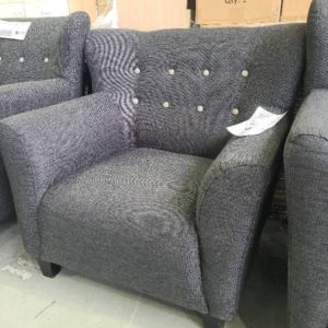 EX DISPLAY HOME FURNITURE - GREY ARM CHAIR BUTTON UPHOLSTERED SOLD AS IS