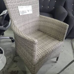 EX DISPLAY HOME FURNITURE - GREY RATTAN OUTDOOR CHAIR SOLD AS IS