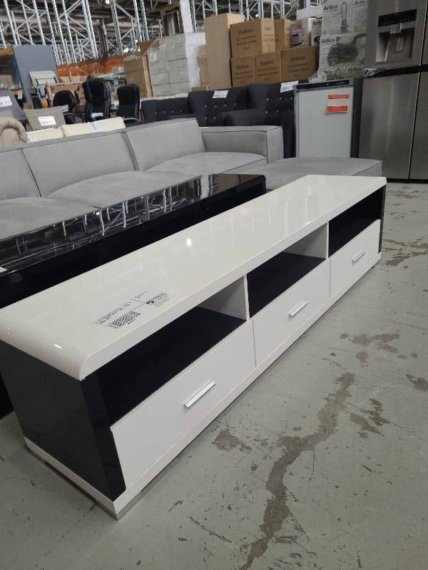 EXDISPLAY HOME FURNITURE WHITE & BLACK 3 DRAWER ENTERTAINMENT UNIT