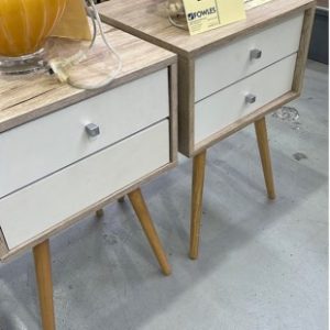 EX HIRE WHITE 2 DRAWER BEDSIDE TABLE SOLD AS IS