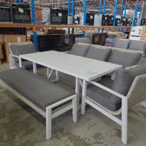 NEW CLIFFORD WHITE & GREY 5 PIECE LOUNGE DINING SETTING