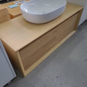 PALLET 2 SOLID TIMBER WALL HUNG 1200MM VANITY WITH ABOVE COUNTER BOWL SOLD AS IS