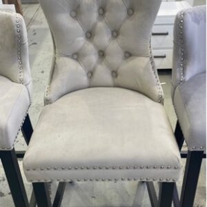 BRAND NEW TAUPE VELVET BARSTOOL WITH BUTTON UPHOLSTERED HIGH BACK WITH STUD DETAIL CHROME RING ON BACK AU1093 - ANTONIETTE
