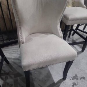 BRAND NEW VELVET TAUPE MARGONIA PLUSH DINING CHAIR WITH STUD DETAIL AU1080