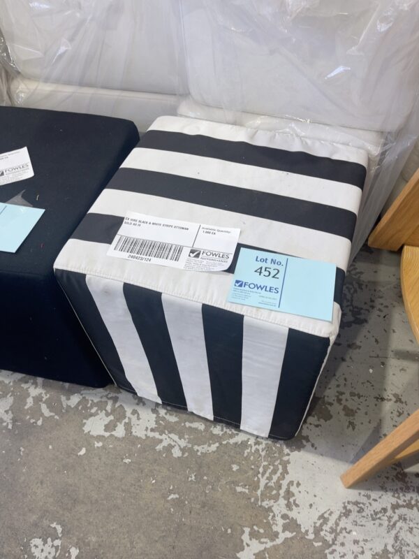 EX HIRE BLACK & WHITE STRIPE OTTOMAN SOLD AS IS