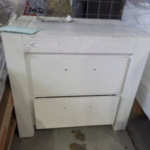EX DISPLAY ASTOR 2 DRAWER BEDSIDE TABLE ACACIA TIMBER WHITE BRUSHED SOLD AS IS