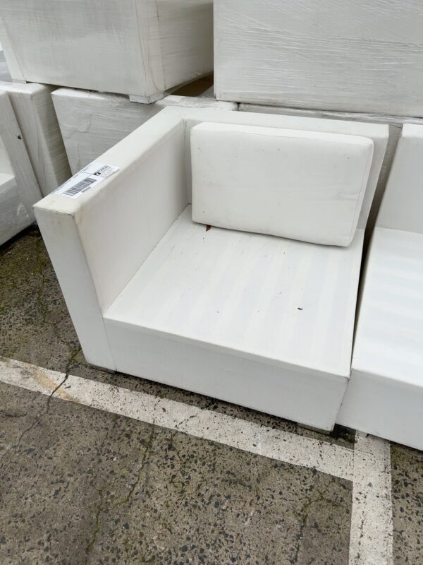 EX HIRE WHITE OUTDOOR CHAIR - CORNER PIECE SOLD AS IS