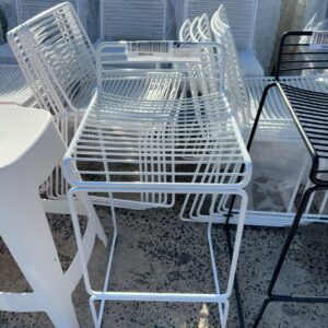 EX HIRE WHITE WIRE OUTDOOR BAR STOOL STACKABLE SOLD AS IS