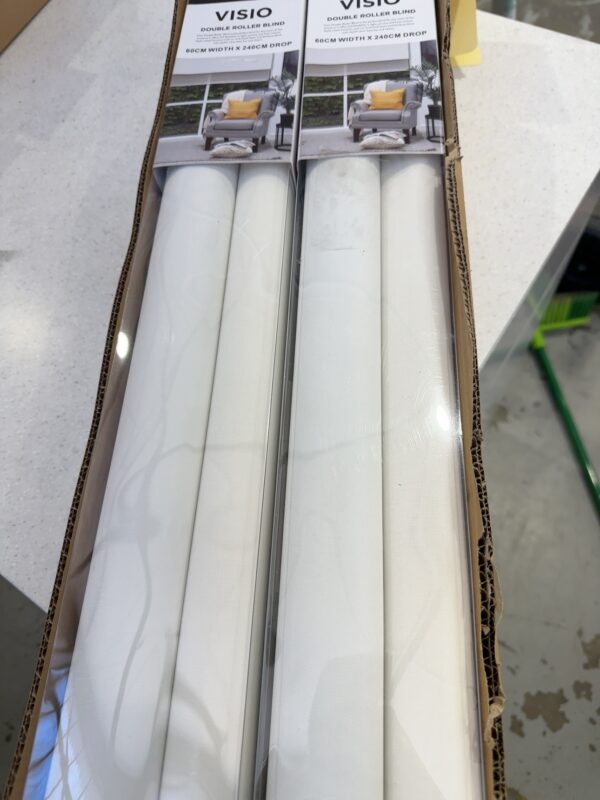 NEW VISIO WHITE DOUBLE ROLLER BLIND 2400MM X 2400MM 100% BLOCKOUT