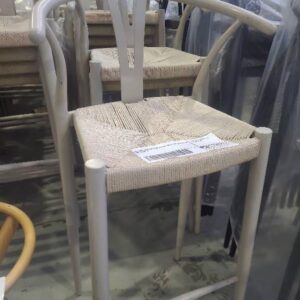 EX HIRE CREAM BAR STOOL WITH WOVEN SEAT SOLD AS IS