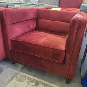 EX HIRE BURGUNDY VELVET ARM CHAIR SOLD AS IS