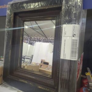 EX STAGING MIRROR WITH BROWN FRAME SOLD AS IS
