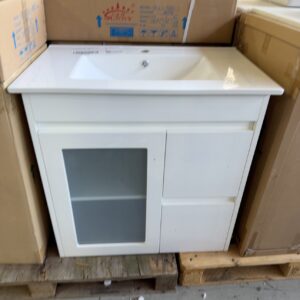 750MM WHITE GLOSS VANITY WITH GLASS DOOR, WITH CERAMIC TOP, SH31-750G