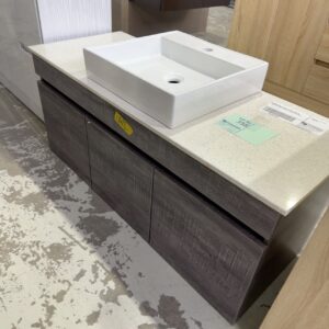 1200MM WALL HUNG VANITY WHITE STONE TOP WITH ABOVE COUNTER BOWL