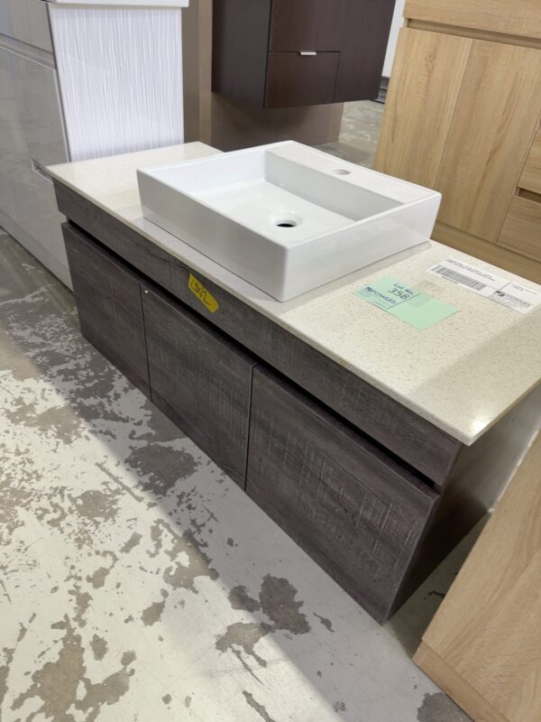 1200MM WALL HUNG VANITY WHITE STONE TOP WITH ABOVE COUNTER BOWL