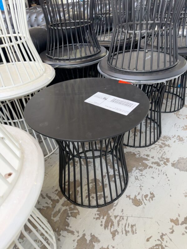 EX HIRE BLACK WIRE SIDE TABLE WITH BLACK TOP SOLD AS IS