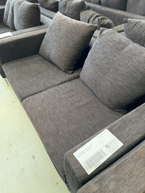 EX HIRE CHARCOAL FLECK MATERIAL 2 SEATER COUCH SOLD AS IS