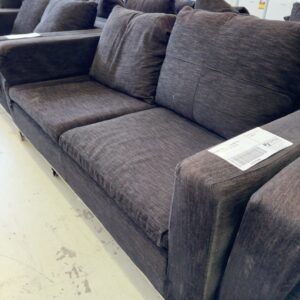 EX HIRE CHARCOAL FLECK MATERIAL 2 SEATER COUCH SOLD AS IS