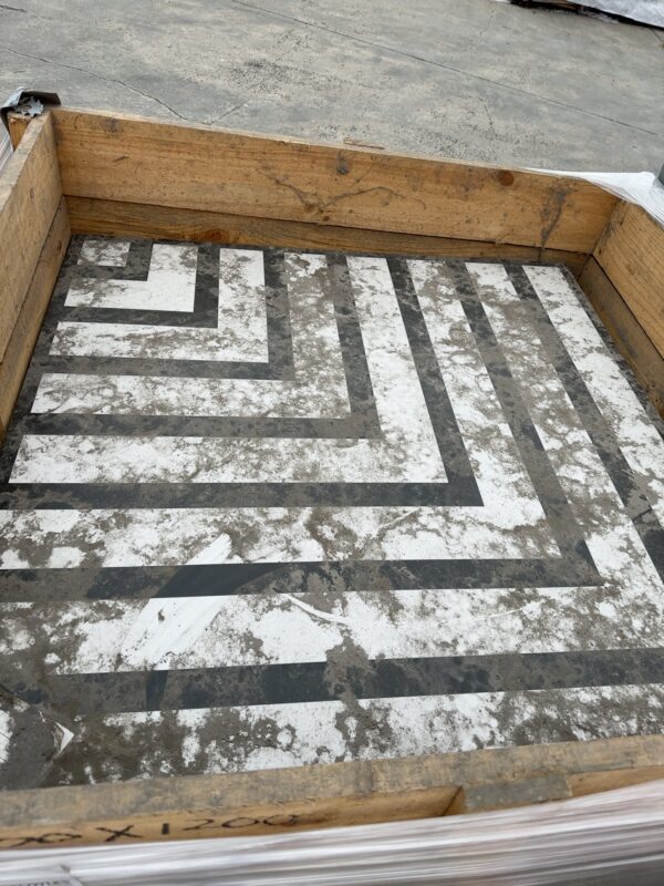 PALLET OF COMMERCIAL BLACK & WHITE LINE TILE 1200MM X 1200MM APPROX QTY 20 PER CRATE