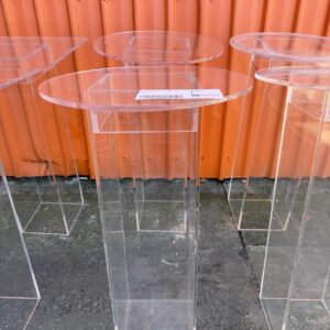 EX HIRE ROUND PERSPEX BAR TABLE SOLD AS IS