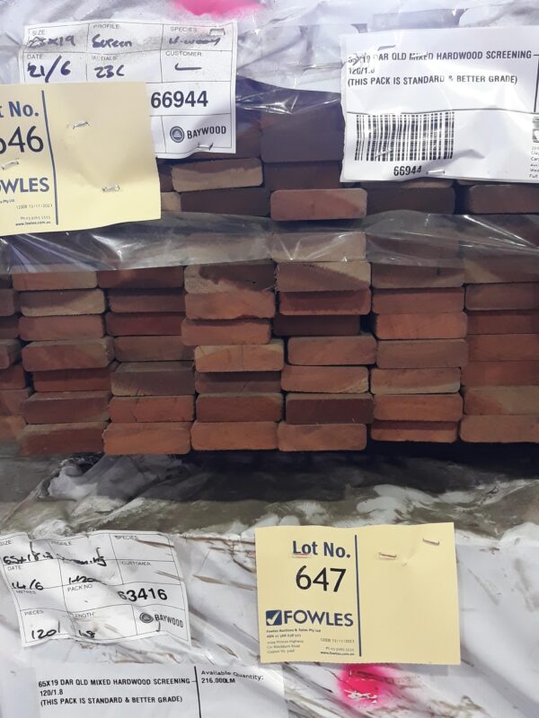 65X19 DAR QLD MIXED HARDWOOD SCREENING- 120/1.8 (THIS PACK IS STANDARD & BETTER GRADE)