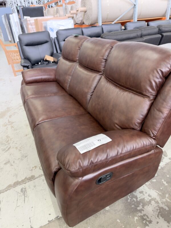 EX DISPLAY SOMERS 3 SEATER MANUAL RECLINING COUCH ELITE LUXE BROWN LEATHER DEAP SEATED COMFORT RRP$3299 SOLD AS IS