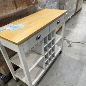 NEW MATTE WHITE 1000MM WOOD KITCHEN TROLLEY WITH WINE RACK SKT811