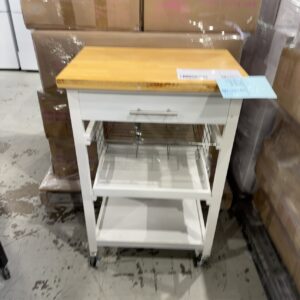 NEW MATTE WHITE 580MM WOOD KITCHEN TROLLEY WITH METAL RACK SKT812